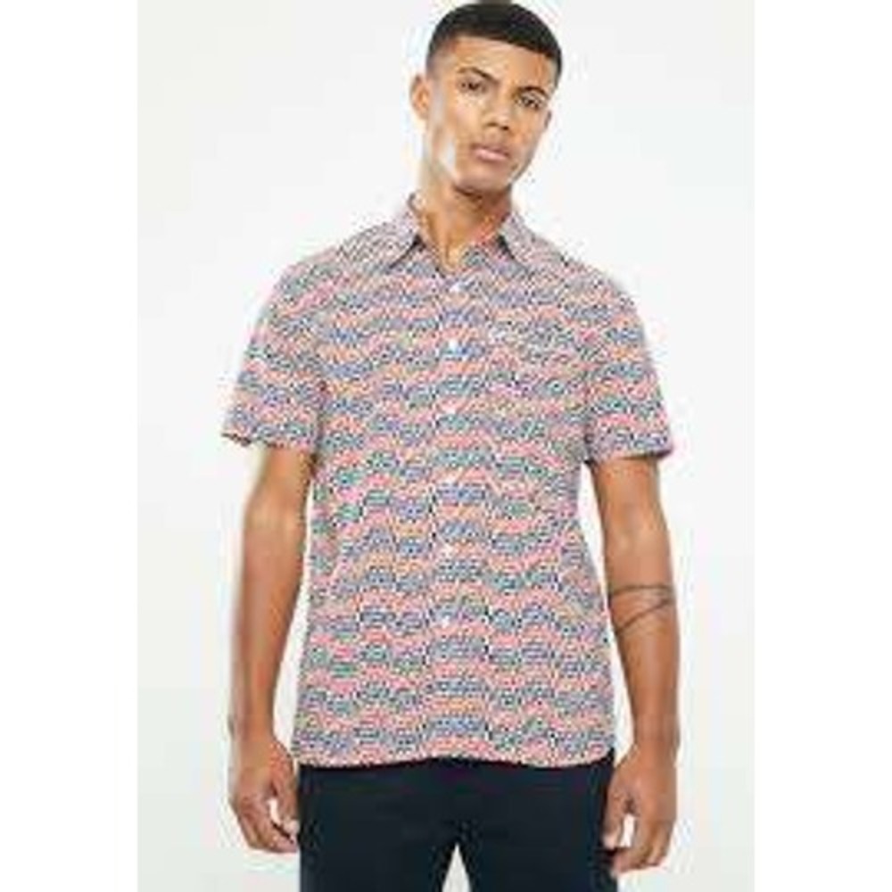 Levi's All Over Logo Button Up Shirt Short Sleeve Men's Red Blue‎ White - Size L
